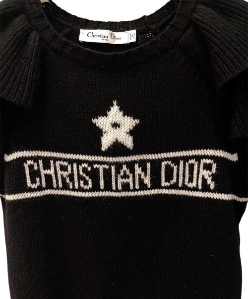 Christian Dior（クリスチャン ディオール）Christian Dior (クリスチャン ディオール) クロップド カシミヤ フリル ニット ブラック サイズ:40の古着・服飾アイテム