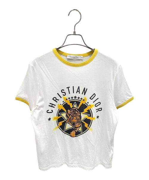 Christian Dior（クリスチャン ディオール）Christian Dior (クリスチャン ディオール) タイガープリント コットンTシャツ ホワイト×イエロー サイズ:Ｓの古着・服飾アイテム