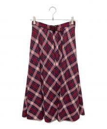 Christian Dior（クリスチャン ディオール）の古着「シルク裏地 チェックフレアロングスカート/CHECK'N'DIOR POP 1」｜レッド×ネイビー