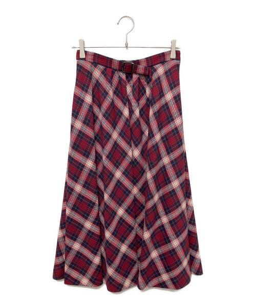 Christian Dior（クリスチャン ディオール）Christian Dior (クリスチャン ディオール) シルク裏地 チェックフレアロングスカート/CHECK'N'DIOR POP 1 レッド×ネイビー サイズ:42の古着・服飾アイテム