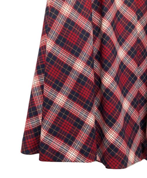 Christian Dior（クリスチャン ディオール）Christian Dior (クリスチャン ディオール) シルク裏地 チェックフレアロングスカート/CHECK'N'DIOR POP 1 レッド×ネイビー サイズ:42の古着・服飾アイテム