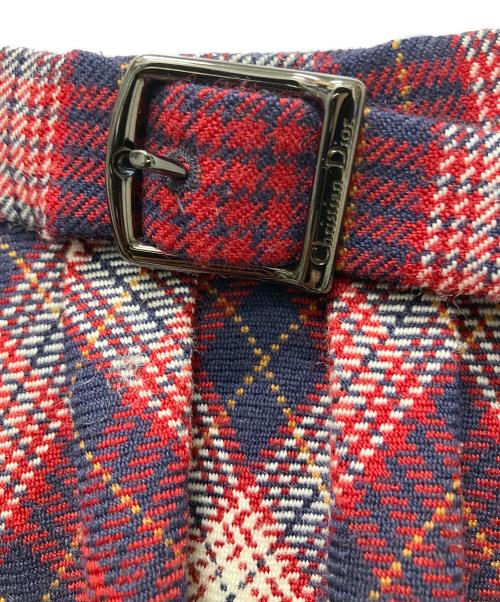 Christian Dior（クリスチャン ディオール）Christian Dior (クリスチャン ディオール) シルク裏地 チェックフレアロングスカート/CHECK'N'DIOR POP 1 レッド×ネイビー サイズ:42の古着・服飾アイテム