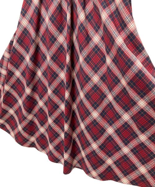 Christian Dior（クリスチャン ディオール）Christian Dior (クリスチャン ディオール) シルク裏地 チェックフレアロングスカート/CHECK'N'DIOR POP 1 レッド×ネイビー サイズ:42の古着・服飾アイテム
