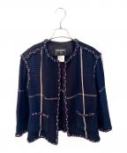 CHANELシャネル）の古着「ノーカラーツイードジャケット」｜ネイビー