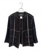 ）の古着「ノーカラーツイードジャケット」｜ネイビー