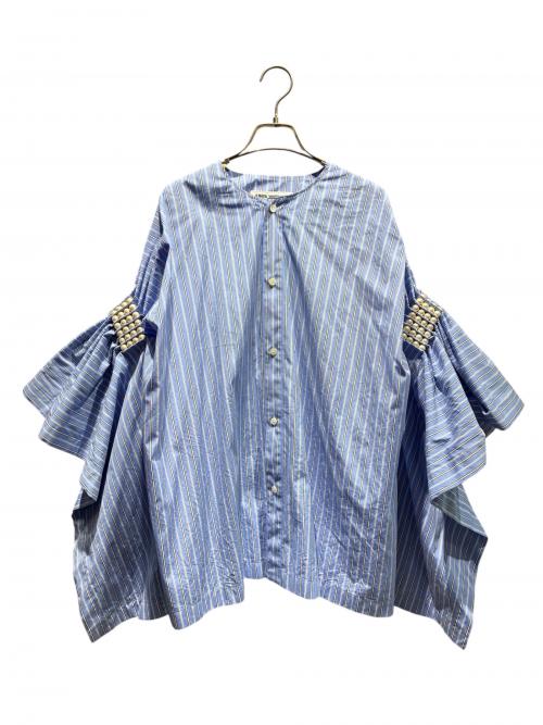 JUNYA WATANABE COMME des GARCONS（(ジュンヤワタナベ コムデギャルソン）JUNYA WATANABE COMME des GARCONS ((ジュンヤワタナベ コムデギャルソン) 両袖パール装飾ストライプデザインシャツ ブルー サイズ:Sの古着・服飾アイテム