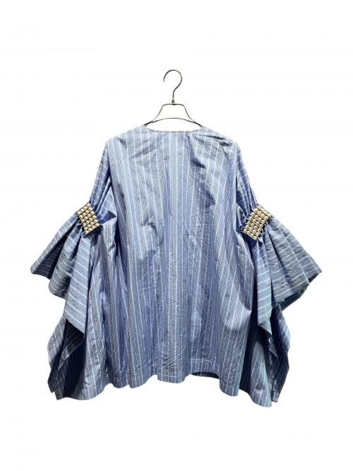 JUNYA WATANABE COMME des GARCONS（(ジュンヤワタナベ コムデギャルソン）JUNYA WATANABE COMME des GARCONS ((ジュンヤワタナベ コムデギャルソン) 両袖パール装飾ストライプデザインシャツ ブルー サイズ:Sの古着・服飾アイテム
