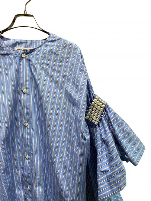 JUNYA WATANABE COMME des GARCONS（(ジュンヤワタナベ コムデギャルソン）JUNYA WATANABE COMME des GARCONS ((ジュンヤワタナベ コムデギャルソン) 両袖パール装飾ストライプデザインシャツ ブルー サイズ:Sの古着・服飾アイテム
