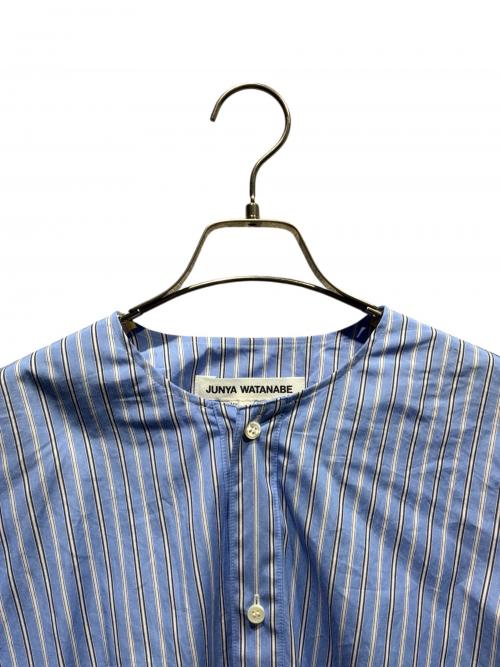 JUNYA WATANABE COMME des GARCONS（(ジュンヤワタナベ コムデギャルソン）JUNYA WATANABE COMME des GARCONS ((ジュンヤワタナベ コムデギャルソン) 両袖パール装飾ストライプデザインシャツ ブルー サイズ:Sの古着・服飾アイテム