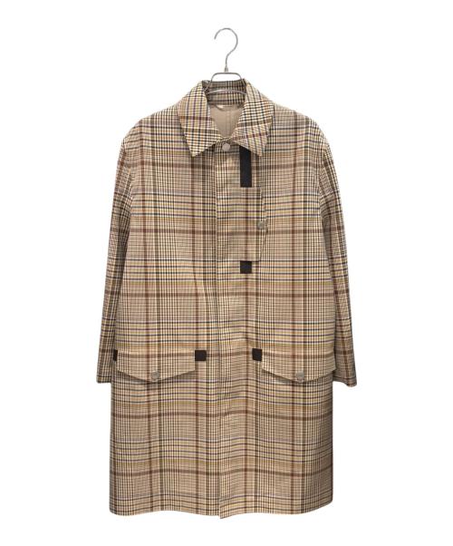 HERMES（エルメス）HERMES (エルメス) セリエボタンチェックステンカラーコート ブラウン サイズ:48の古着・服飾アイテム
