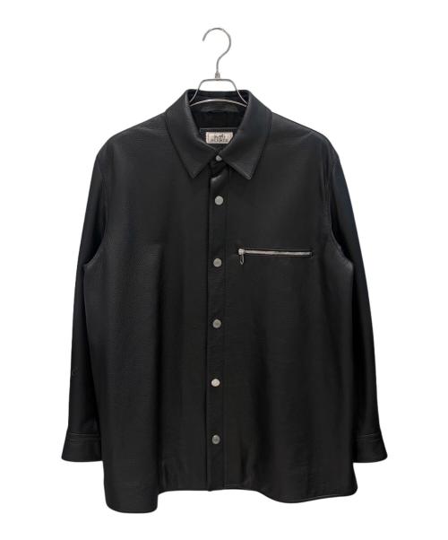 HERMES（エルメス）HERMES (エルメス) ディアスキンレザーオーバーシャツ ブラック サイズ:52の古着・服飾アイテム