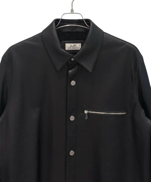 HERMES（エルメス）HERMES (エルメス) ディアスキンレザーオーバーシャツ ブラック サイズ:52の古着・服飾アイテム