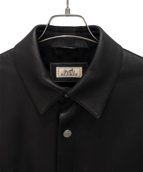 HERMES（エルメス）HERMES (エルメス) ディアスキンレザーオーバーシャツ ブラック サイズ:52の古着・服飾アイテム