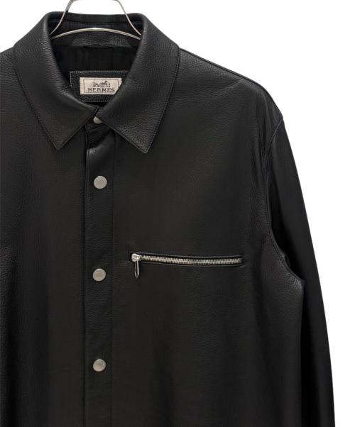 HERMES（エルメス）HERMES (エルメス) ディアスキンレザーオーバーシャツ ブラック サイズ:52の古着・服飾アイテム