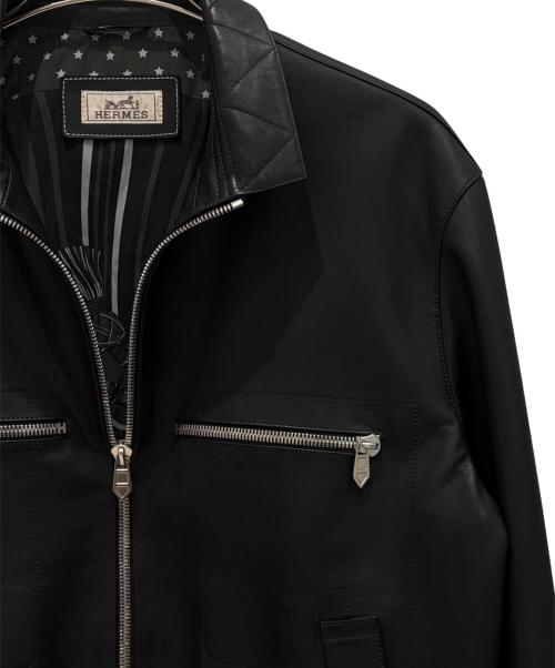 HERMES（エルメス）HERMES (エルメス) レザージャケット/シュヴァルパンクバンダナ ブラック サイズ:50の古着・服飾アイテム