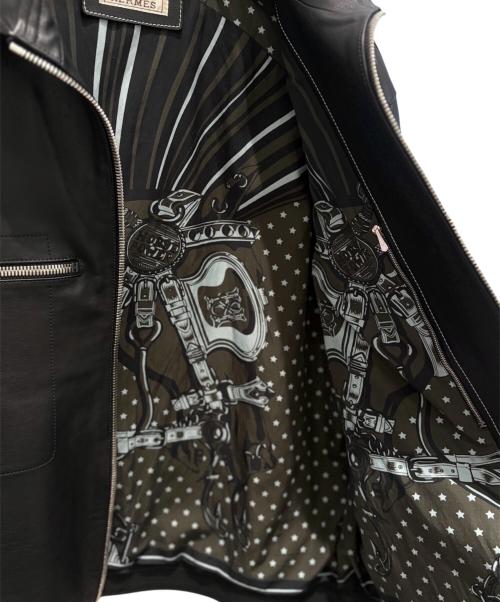 HERMES（エルメス）HERMES (エルメス) レザージャケット/シュヴァルパンクバンダナ ブラック サイズ:50の古着・服飾アイテム