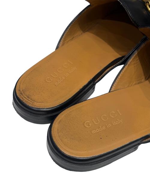 GUCCI（グッチ）GUCCI (グッチ) プリンスタウン レザー ミュール ブラック サイズ:9の古着・服飾アイテム