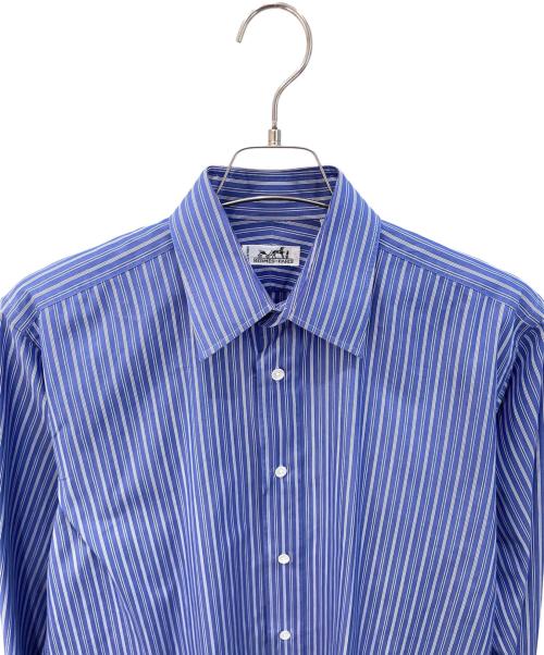 HERMES（エルメス）HERMES (エルメス) ゴールドセリアボタン ストライプシャツ ブルー サイズ:SIZE 39-15 1/2の古着・服飾アイテム
