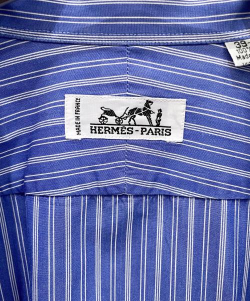 HERMES（エルメス）HERMES (エルメス) ゴールドセリアボタン ストライプシャツ ブルー サイズ:SIZE 39-15 1/2の古着・服飾アイテム