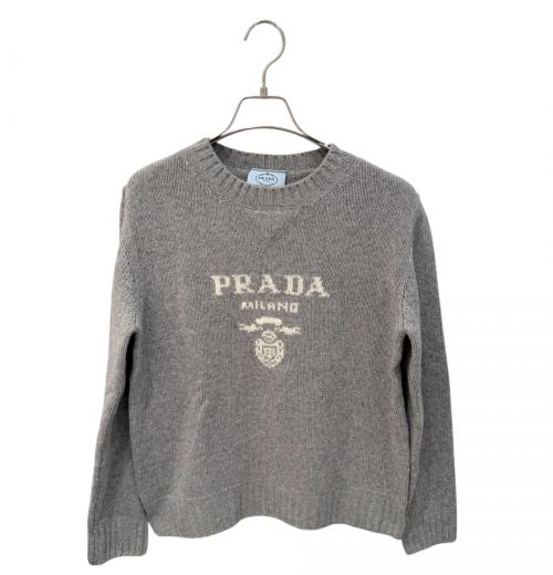 PRADA（プラダ）PRADA (プラダ) カシミヤ混ロゴニット グレー サイズ:38の古着・服飾アイテム