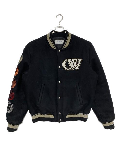 OFFWHITE（オフホワイト）OFFWHITE (オフホワイト) 袖エンブロイダリーバーシティスタジャンブルゾン ブラック サイズ:XXLの古着・服飾アイテム
