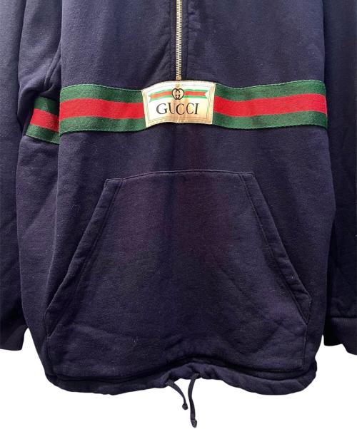 GUCCI（グッチ）GUCCI (グッチ) ウェブ&GUCCIラベル付きスウェットシャツ ネイビー サイズ:Mの古着・服飾アイテム