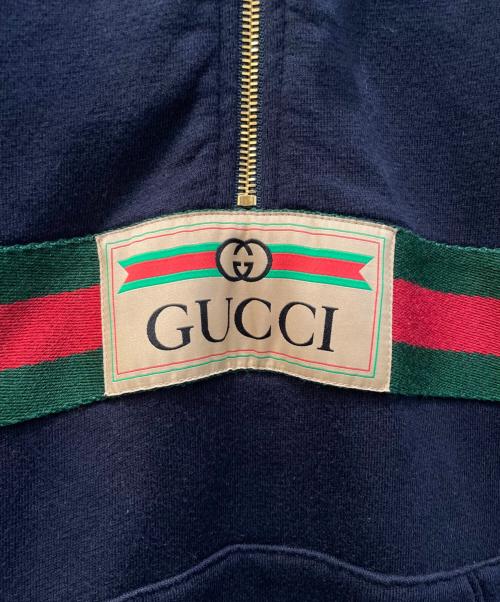 GUCCI（グッチ）GUCCI (グッチ) ウェブ&GUCCIラベル付きスウェットシャツ ネイビー サイズ:Mの古着・服飾アイテム