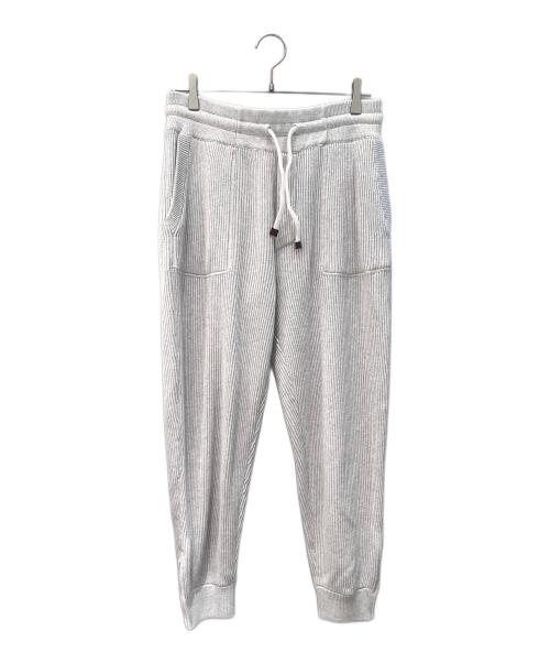 BRUNELLO CUCINELLI（ブルネロクチネリ）BRUNELLO CUCINELLI (ブルネロクチネリ) アンクルジップ付き コットン イングリッシュリブ ニットパンツ ライトグレー サイズ:XSの古着・服飾アイテム