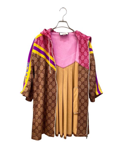 GUCCI（グッチ）GUCCI (グッチ) GG総柄テクニカルジャージパーカー ブラウン×ピンク サイズ:Sの古着・服飾アイテム