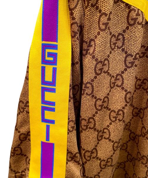 GUCCI（グッチ）GUCCI (グッチ) GG総柄テクニカルジャージパーカー ブラウン×ピンク サイズ:Sの古着・服飾アイテム