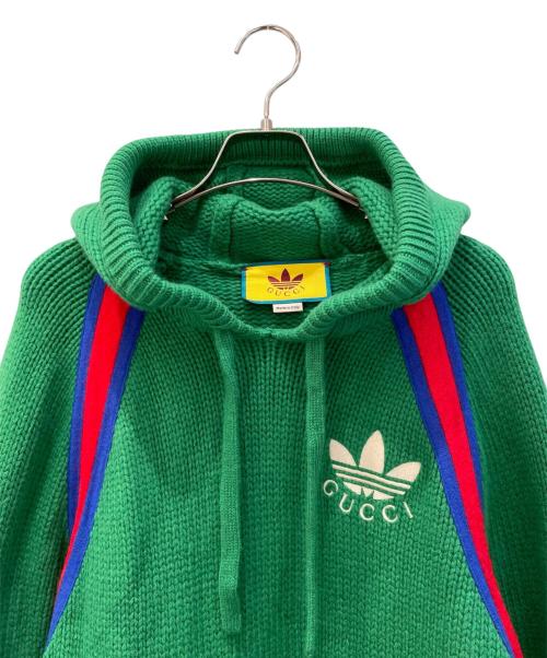 GUCCI（グッチ）GUCCI (グッチ) adidas (アディダス) ロゴ刺繍ニットパーカー グリーン サイズ:Sの古着・服飾アイテム