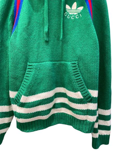 GUCCI（グッチ）GUCCI (グッチ) adidas (アディダス) ロゴ刺繍ニットパーカー グリーン サイズ:Sの古着・服飾アイテム