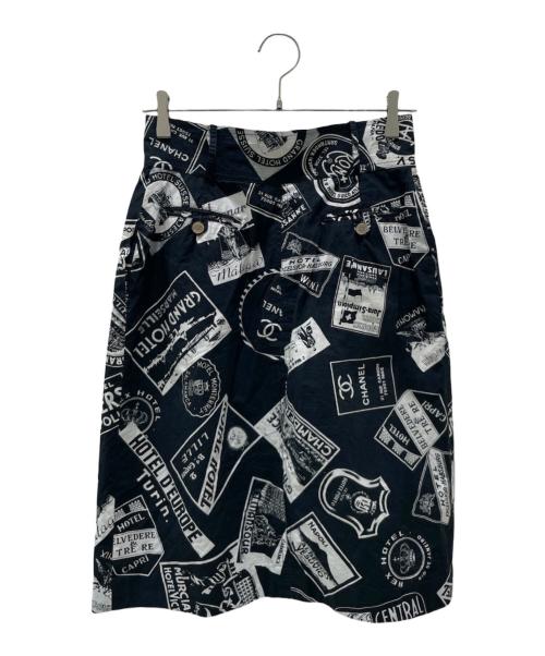 CHANEL（シャネル）CHANEL (シャネル) 80sプリントスカート ブラック サイズ:42の古着・服飾アイテム
