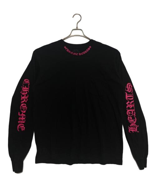CHROME HEARTS（クロムハーツ）CHROME HEARTS (クロムハーツ) ネックロゴ長袖Tシャツ ブラック×ピンク サイズ:XLの古着・服飾アイテム