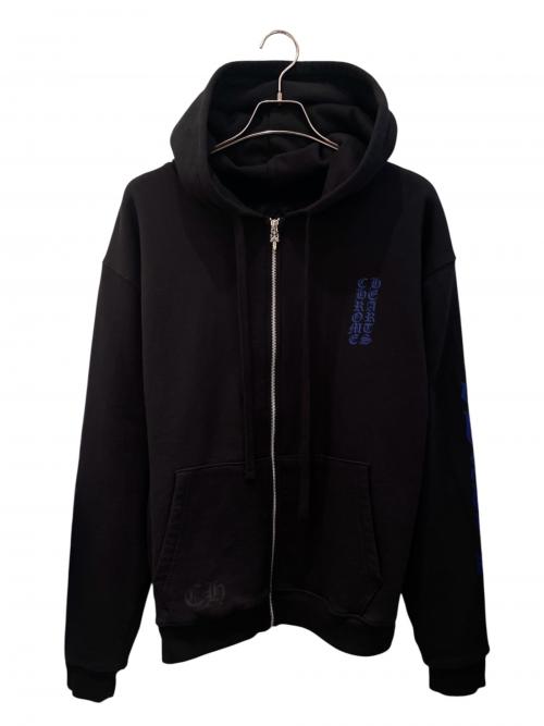 CHROME HEARTS（クロムハーツ）CHROME HEARTS (クロムハーツ) Vertical Logo FU Hood Hoodie ブラック×ブルー サイズ:Lの古着・服飾アイテム