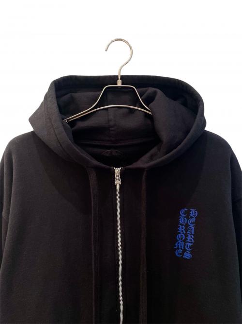 CHROME HEARTS（クロムハーツ）CHROME HEARTS (クロムハーツ) Vertical Logo FU Hood Hoodie ブラック×ブルー サイズ:Lの古着・服飾アイテム