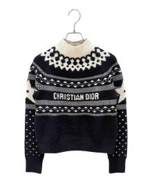 Christian Dior（クリスチャン ディオール）の古着「ノルディック柄ハイネックニット」｜ネイビー
