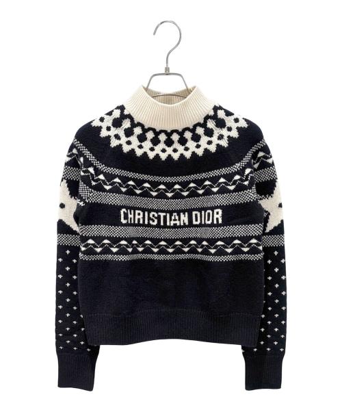 Christian Dior（クリスチャン ディオール）Christian Dior (クリスチャン ディオール) ノルディック柄ハイネックニット ネイビー サイズ:36の古着・服飾アイテム