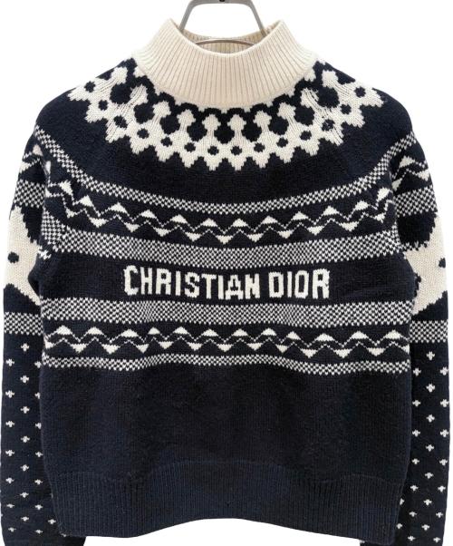 Christian Dior（クリスチャン ディオール）Christian Dior (クリスチャン ディオール) ノルディック柄ハイネックニット ネイビー サイズ:36の古着・服飾アイテム