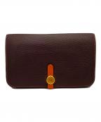 HERMESエルメス）の古着「ドゴンGM/長財布/□I刻印/2005年」｜ブラウン×オレンジ