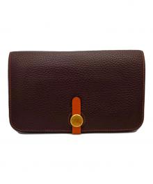 HERMES（エルメス）の古着「ドゴンGM/長財布/□I刻印/2005年」｜ブラウン×オレンジ