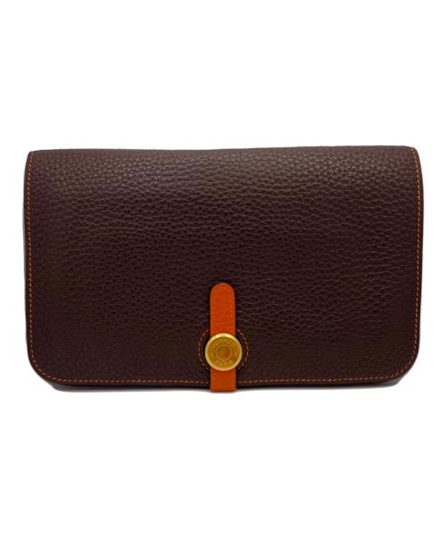 HERMES（エルメス）HERMES (エルメス) ドゴンGM/長財布/□I刻印/2005年 ブラウン×オレンジの古着・服飾アイテム