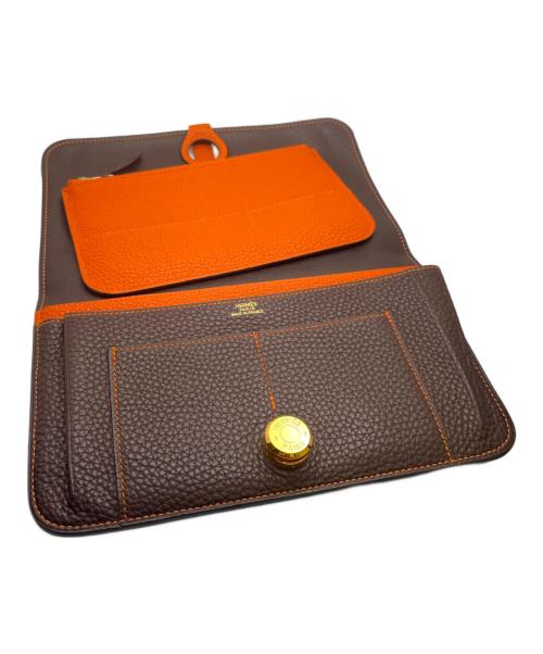 HERMES（エルメス）HERMES (エルメス) ドゴンGM/長財布/□I刻印/2005年 ブラウン×オレンジの古着・服飾アイテム