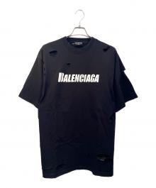 BALENCIAGA（バレンシアガ）の古着「ロゴプリント デストロイオーバーサイズTシャツ」｜ブラック