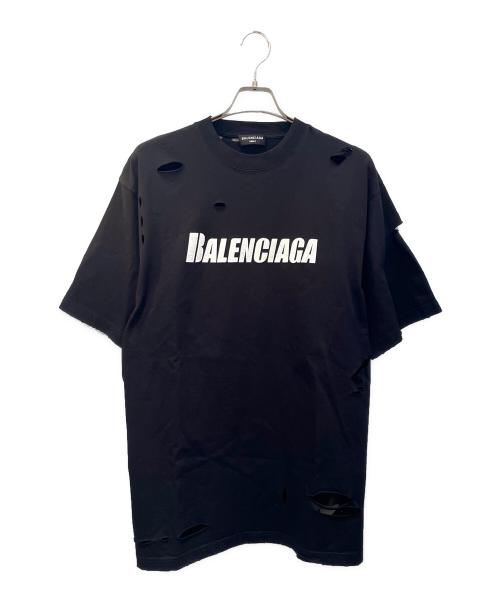 BALENCIAGA（バレンシアガ）BALENCIAGA (バレンシアガ) ロゴプリント デストロイオーバーサイズTシャツ ブラック サイズ:XSの古着・服飾アイテム