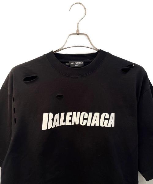 BALENCIAGA（バレンシアガ）BALENCIAGA (バレンシアガ) ロゴプリント デストロイオーバーサイズTシャツ ブラック サイズ:XSの古着・服飾アイテム