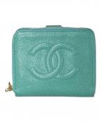 CHANELシャネル）の古着「ココマーク ラウンドファスナー2つ折り財布」｜ブルー
