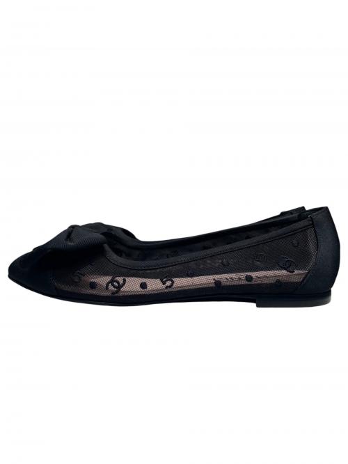CHANEL（シャネル）CHANEL (シャネル) ココマーク ドット チュール リボン フラットシューズ ブラック サイズ:size36 1/2の古着・服飾アイテム