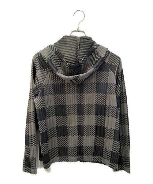 PLEATS PLEASE（プリーツプリーズ）PLEATS PLEASE (プリーツプリーズ) プリーツジップアップパーカー グリーン×ブラック サイズ:size3の古着・服飾アイテム