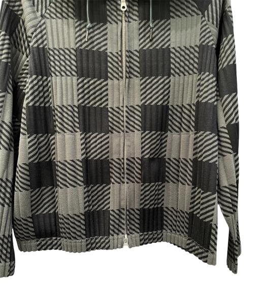 PLEATS PLEASE（プリーツプリーズ）PLEATS PLEASE (プリーツプリーズ) プリーツジップアップパーカー グリーン×ブラック サイズ:size3の古着・服飾アイテム